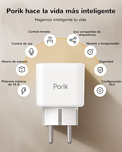 Porik Presa intelligente WiFi, 16A 3680W, mini Presa Smart funziona...