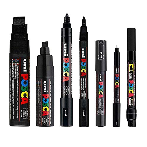 POSCA Black - Full Set of 7 Pens (PC-17K, PC-8K, PC-5M, PC-3M, PC-1M, PC-1MR, PCF-350)