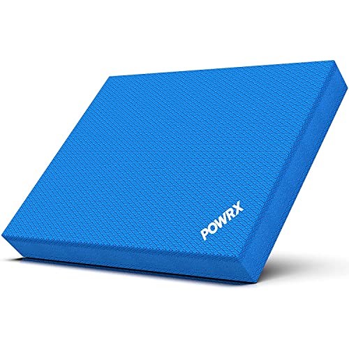 POWRX Balance Pad in Gomma Piuma (48x38x6 cm) - Cuscino propriocettivo per Esercizi di Equilibrio, coordinazione, Fisioterapia e Riabilitazione - Superficie Antiscivolo + PDF Workout (Blu)