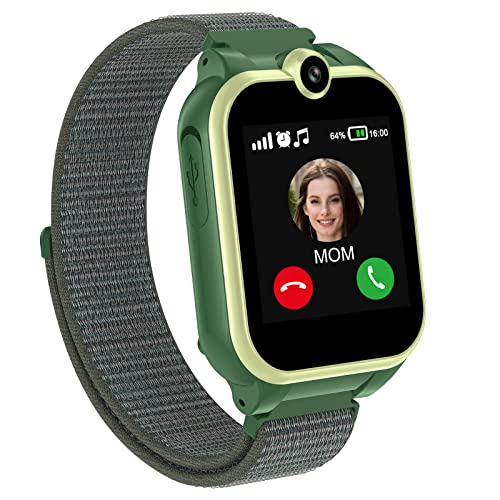 PTHTECHUS Smartwatch per bambini, con funzione di conversazione bidirezionale, SOS per ragazze e ragazzi, HD, con musica, 18 giochi, torcia elettrica, sveglia, regalo per 4-12 anni, verde militare