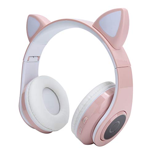 PUSOKEI Cuffie Bluetooth, Cuffie Wireless Over-Ear, Cuffie con Orecchie di Gatto con Luce LED Cavo Audio da 3,5 mm, Pieghevole(Rosa)
