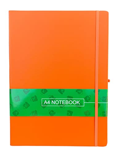 Quaderno formato A4 con copertina rigida a righe, per appunti e appunti, con portapenne, qualità premium, per scuola, ufficio, casa (arancione)