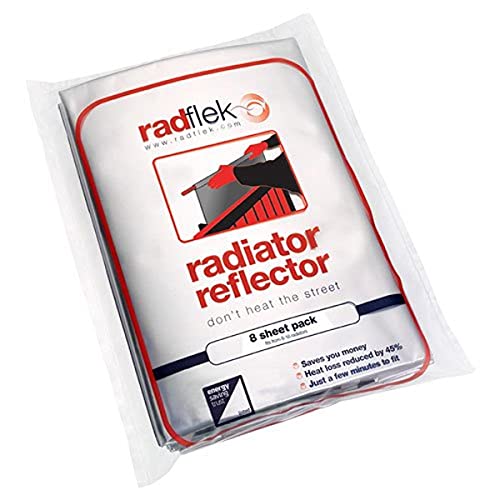 Radflek - Pannelli termoriflettenti per termosifoni, con strisce adesive termoriflettenti Radstik, confezione da 8 pannelli + 8 strisce Radstik