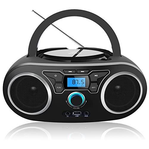 Radio Portatili Boombox, Lettore CD Stereo con Bluetooth,USB, AUX-IN,Compatibile CD-R CD-RW,Radio CD MP3 Player,Lettore CD Bambini Stereo Audio (Black)