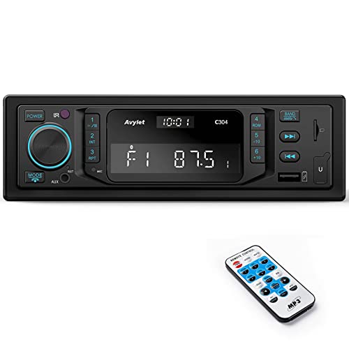 RDS Autoradio Bluetooth Vivavoce, Radio stereo Avylet 1DIN Bluetooth 5.0, 7 luce del pulsante di colore, 60WX4 supporto FM AM AUX USB SD IOS Android Remote Control, Salva 30 Stazioni