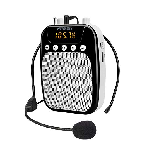 Retekess TR623 Amplificatore Vocale, Sistema PA Portatile, Lettore FM Digitale con Presa per Scheda USB, Microfono, Registrazione, per Insegnanti, Guide Turistiche, Presentazioni