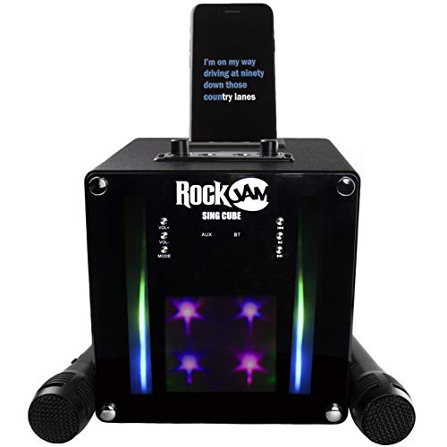 Rockjam Singcube Karaoke Bluetooth Bluetooth A 5 Watt Con Due Microfoni, Effetti Vocali E Luci A Led, Nero, ‎19.56 x 16 x 23.37 cm; 1.55 Kg