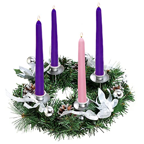 Romadedi Corona dell Avvento artificiale, ghirlanda natalizia con 4 candelabri, decorazione da tavolo per candele, 30 cm, argento, 30 cm