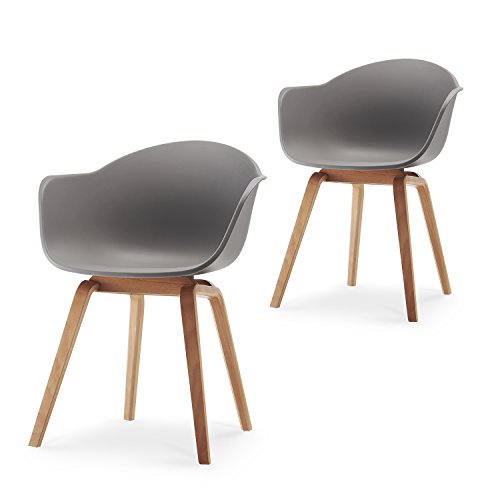 Romeo Set da 2 sedie da Lounge in Stile Retro, Ideali Anche Come sedie da Pranzo; Materiale: Polipropilene - Colore: Grigio - 43x80x53