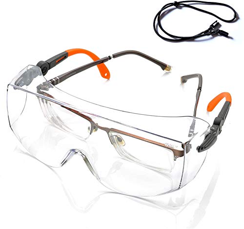 SAFEYEAR SG009 Occhiali di Protezione da Lavoro Trasparente Laboratorio Antiappannamento e Antigraffio CE EN166 Staffa di lunghezze, Altezza Regolabile