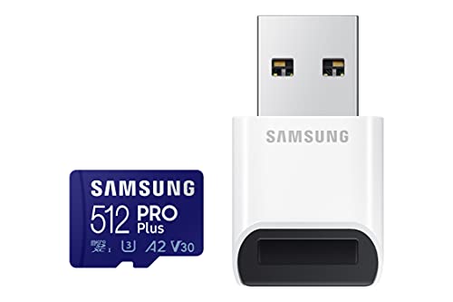 Samsung Memorie PRO Plus + Reader 512GB microSD Fino a 160MB s UHS-I, U3, A2, V30, Full HD & 4K UHD (MB-MD512KB WW)