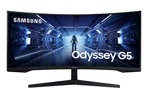 Samsung Monitor Gaming Odyssey G5 (C34G55), Curvo (1000R), 34 , 3440x1440 (Ultra WQHD), 21:9, HDR10, VA, 165 Hz, 1 ms, FreeSync Premium, HDMI, Display Port, Ingresso Audio, PBP, Flicker free