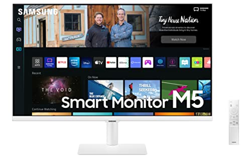 Samsung Smart Monitor M5 (S27BM501), Flat 27  , 1920x1080 (Full HD), Piattaforma Smart TV (Amazon Video, Netflix), Airplay, Mirroring, Office 365, Wireless Dex, Casse Integrate, IoT Hub, WiFi, Bianco