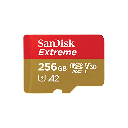 SanDisk Extreme 256 GB scheda di memoria microSDXC e adattatore SD con app performance A2 e Rescue Pro Deluxe, Rosso Oro