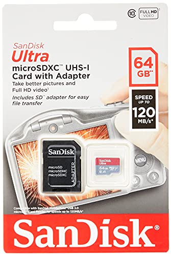 SanDisk Ultra 64 GB Scheda di Memoria microSDXC + Adattatore SD, co...