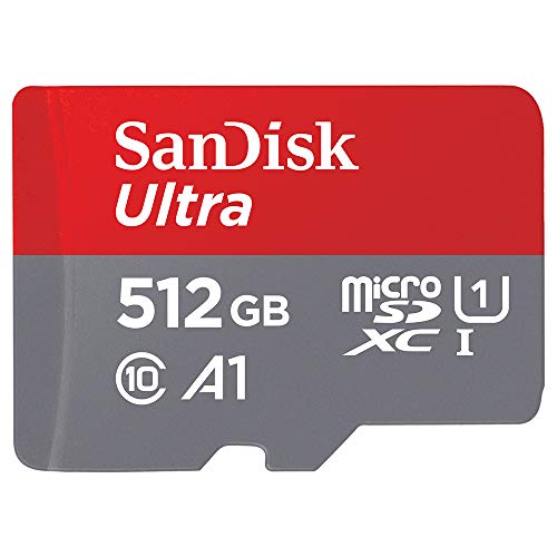 SanDisk Ultra Scheda di Memoria MicroSDXC e Adattatore, con A1 App Performance, Velocità Fino a 100 MB Sec, Classe 10, U1, Single Pack, 512 GB, Rosso Grigio