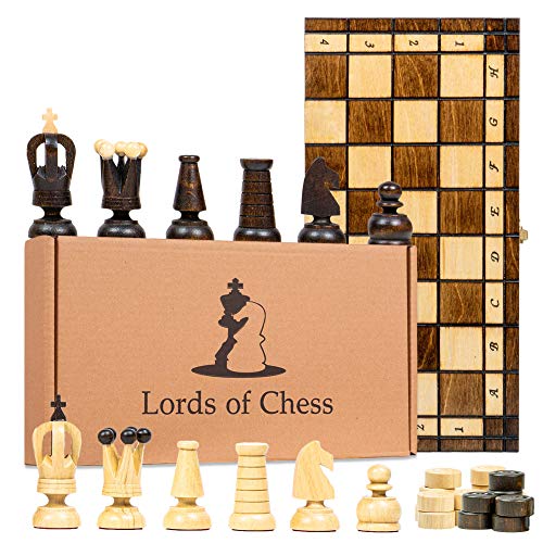 Scacchiera in Legno e Dama Gioco - 2 in 1 Scacchi Professionale, Chess Board Scacchiere Set Portatile Gioco da Viaggio per Adulti Bambini 30,5 x 30,5 cm