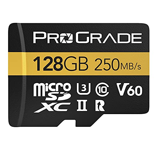 Scheda microSD V60 (128 GB), testata per dispositivi di schede SD di dimensioni standard, fino a 250 MB s in lettura, 130 MB s in scrittura di ProGrade Digital