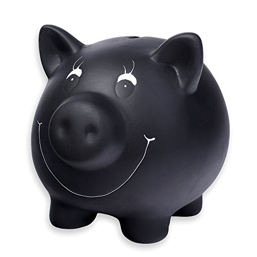 Schramm Piggybank Piggybank in Ceramica Nera con Vernice per Lavagna scrivibile con Gesso Piggybank Pigs Incluso Gesso e chiudibile a Chiave