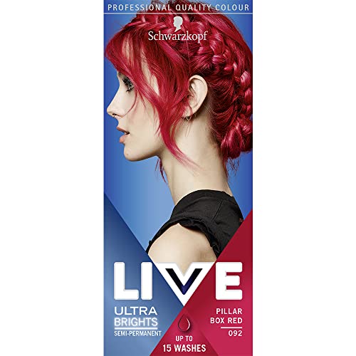 Schwarzkopf - Tinta per capelli Live Ultra Brights o Pastels, semi-permanente, colori vivaci, dura fino a 15 lavaggi, colore rosso (092 pillar box red)
