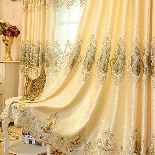 Set di 2 tende jacquard dorate europee di lusso per camera da letto, soggiorno (175x140 cm), Plastica, gold, 230*140 cm