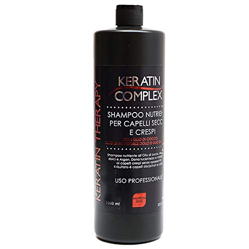 Shampoo nutriente Keratin Therapy alla cheratina per uso professionale con Olio di Cocco, Mandorle Dolci e Argan - 100% made in italy senza parabeni flacone da 1litro per capelli crespi 409