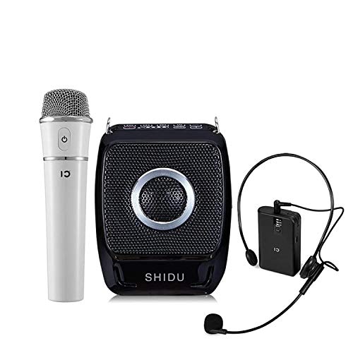 SHIDU S92 25 watt mini portatile ricaricabile amplificatore vocale sistema pa speaker con due microfoni UHF palmare compatto e microfono con cuffia wireless per karaoke, insegnanti, guide turistiche