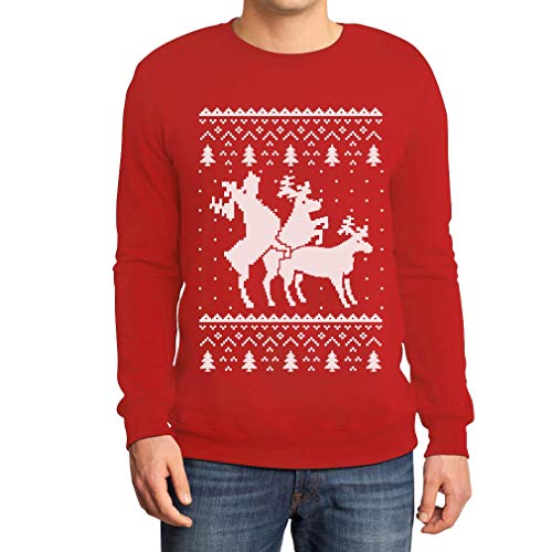 Shirtgeil Christmas Ugly Sweater Renne Natale Threesome Sex Felpa Maglione da Uomo X-Large Rosso