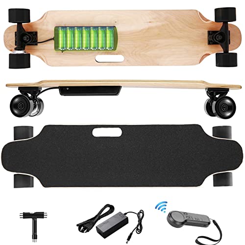 Skateboard Elettrico, 90cm Longboard Elettrico con Telecomando, Skateboard a 3 Velocità con Ruote in PU da 75 mm, Longboard 9 Strati di Acero per Adulti, Adolescenti e Principianti (Nero)