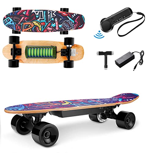 Skateboard Elettrico con Telecomando - 350W Cruiser Skateboard a 3 Velocità con Batteria al Litio da 2200 mAh - Skateboard 7 Strati di Acero per Adulti, Adolescenti e Principianti - Máx 20 km h (Nero)