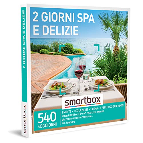 Smartbox - Cofanetto regalo 2 giorni spa e delizie - Idea regalo per la coppia - 1 notte con colazione, cena e pausa benessere per 2 persone