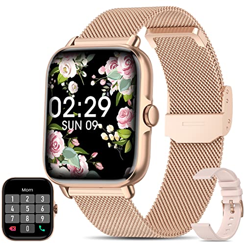 Smartwatch Donna con Chiamata Bluetooth e Risposta Vivavoce, SWGOTA 1,7    HD Smart Watch Musicale con 28 Modalità Sport Funzione Femminile Cardiofrequenzimetro SpO2 Pedometro per Android iOS Oro Rosa