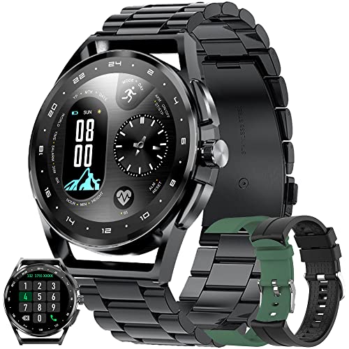 Smartwatch Uomo Chiamata Bluetooth e Risposta Vivavoce, Orologio Fitness Full Touch 1,32 Pollici Cardiofrequenzimetro da Polso Pressione Sanguigna Calorie Smart Watch IP68 per Android iOS (Nero)