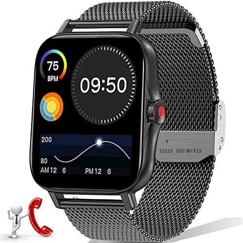 Smartwatch Uomo Chiamata Bluetooth e Risposta Vivavoce, Smart Watch da 1,7   SpO2 Cardiofrequenzimetro, Orologio Fitness 10 Modalità Sport Notifiche Messaggi WhatsApp per Android iOS Acciaio Nero