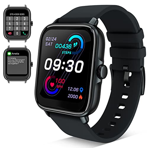 Smartwatch Uomo Chiamate e Whatsapp, 1.7” Orologio Donna Fitness Digitale Smart Band Contapassi Cardiofrequenzimetro da Polso 28 Sportivo IP67 Impermeabile Voce AI Smart Watch per Android iOS (Nero)