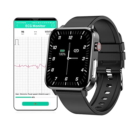 Smartwatch Uomo ECG, 1,7  Quadrato Orologio Intelligente Temperatura Corporea, IP68 Impermeabile Smart Watch Donna, Cardiofrequenzimetro da Polso Contapassi Tracker Attività per Android iOS Nero