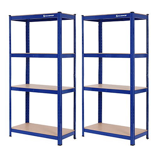 SONGMICS Set di 2 scaffali per carichi pesanti, 160 x 80 x 40 cm, portata fino a 520 kg, 4 ripiani regolabili, scaffali in metallo, scaffali per officina, cantina, garage, blu GLR88Q