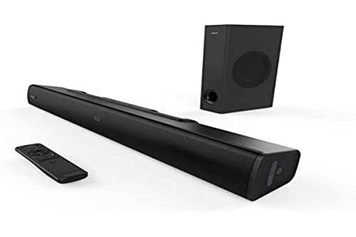 Soundbar Creative Stage V2 2.1 160W con subwoofer, Clear Dialog e Surround di Sound Blaster, Bluetooth 5.0, TV ARC, ingresso ottico e audio USB, con montaggio a parete, bassi e alti regolabili, per TV