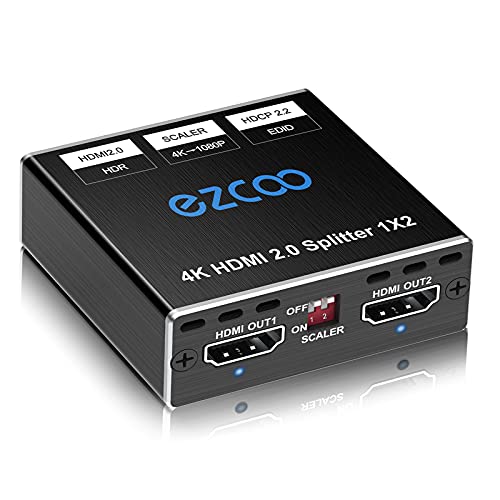 Splitter HDMI 1x2 4K 60Hz 4:4:4 HDR D-o-l-b-y Vision Atmos in Sync, HDMI Scaler 4K 1080P, Firmware Upgrade HDMI2.0 Splitter 1 in 2 out HDCP2.2, USB PowerEDID, Mini Case SP12H2