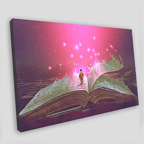Stampe su tela - Fantasy Light Boy e libro Abstract | Poster Wall Art Quadri moderni per soggiorno Decorazioni per la casa - 45x70cm Incorniciato