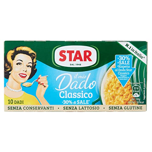 Star il Mio Dado Classico -30% di sale, più estratto di carne, ricco di sapore, 10 dadi, 100gr, senza conservanti, senza lattosio e senza glutine.