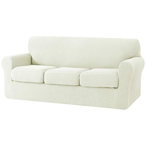 SU SUBRTEX - Copridivano a 3 posti, con 3 federe separate, per divano e divano elasticizzato, protezione antiscivolo per mobili, colore: Bianco