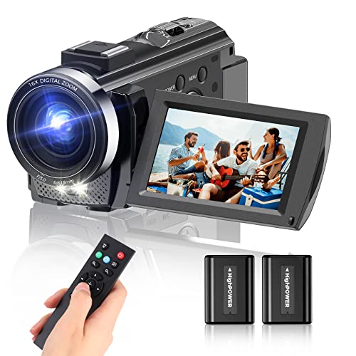 Sunscien Videocamera Videocamera Full HD 1080P Videocamera digitale Vlogging Videocamera 30 FPS LCD da 3,0 pollici Schermo IPS con rotazione di 270 gradi con telecomando 2 batterie (2051LP-EU)