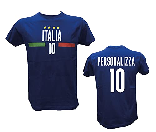 T-Shirt da Bambino Maglia Blu Italia per Veri Tifosi Italiani, Stampata Direttamente su Tessuto. Personalizzata con Il Tuo Nome e Numero o del Tuo Giocatore Preferito (12 14 ANNI (XS))