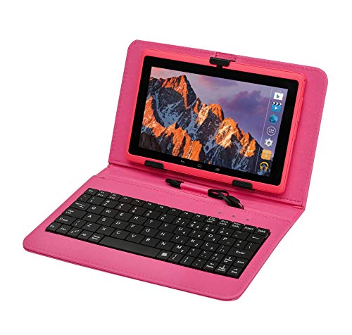 Tablet PC 7 Pollici,Computer portatile Quad Core Con Tastiera e Penna, Tableta memoria RAM da 512MB + 8GB,Fotocamera integrata Dual Camera,WIFI,Bluetooth (Rosa)