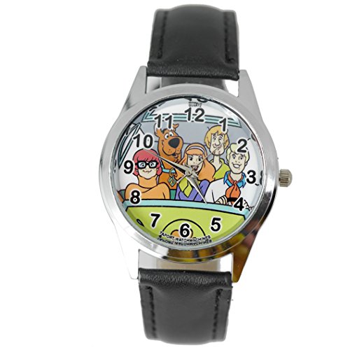 Taport, orologio al quarzo di Scooby Doo, con cinturino nero in pelle, con batteria e sacchetto inclusi
