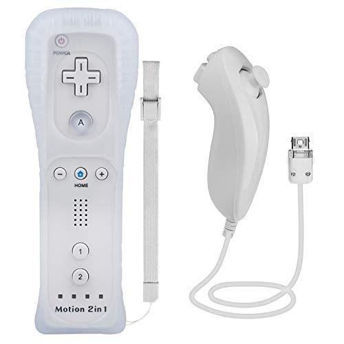 TechKen 2 In 1 Telecomando Motion Plus Remote Game Controller e Nunchuk Controller per Wii e Wii U Motion Plus Remoto Controller per Wii e Wii U con Custodia in Silicone e Cinturino da Polso