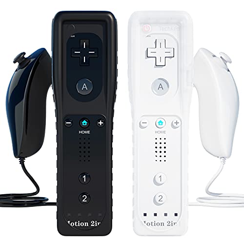 TechKen 2 in 1 Wii Telecomando Motion Plus Wii Remote Game Controller e Nunchuk Controller per Wii e Wii U con Custodia in Silicone e Cinturino da Polso