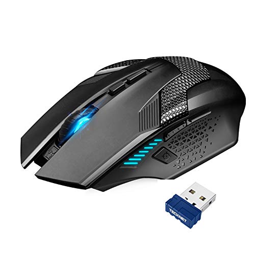 TECKNET Mouse da Gioco Wireless, Raptor 2.4G Mouse Gaming, Mouse per Gioco, 4800 DPI, 8 Pulsanti, 500 Aggiornamenti al Secondo, Ricevitore Nano