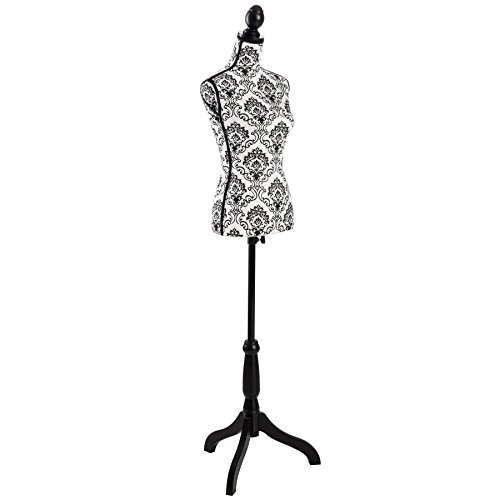 TecTake Manichino da sarta busto donna da sartoria | regolabile in altezza: 133 – 168 cm (nero bianco | no. 402565)